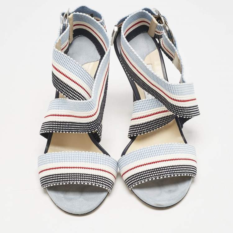 Pre Owned Jimmy Choo Multicolor Canvas Bailey Ankle Wrap Sandals Size 37