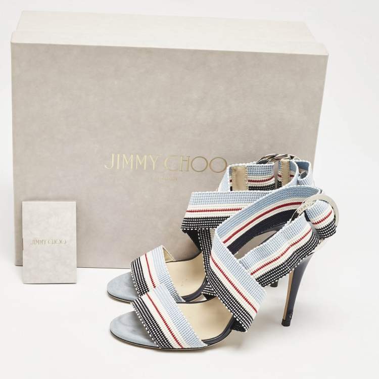 Pre Owned Jimmy Choo Multicolor Canvas Bailey Ankle Wrap Sandals Size 37