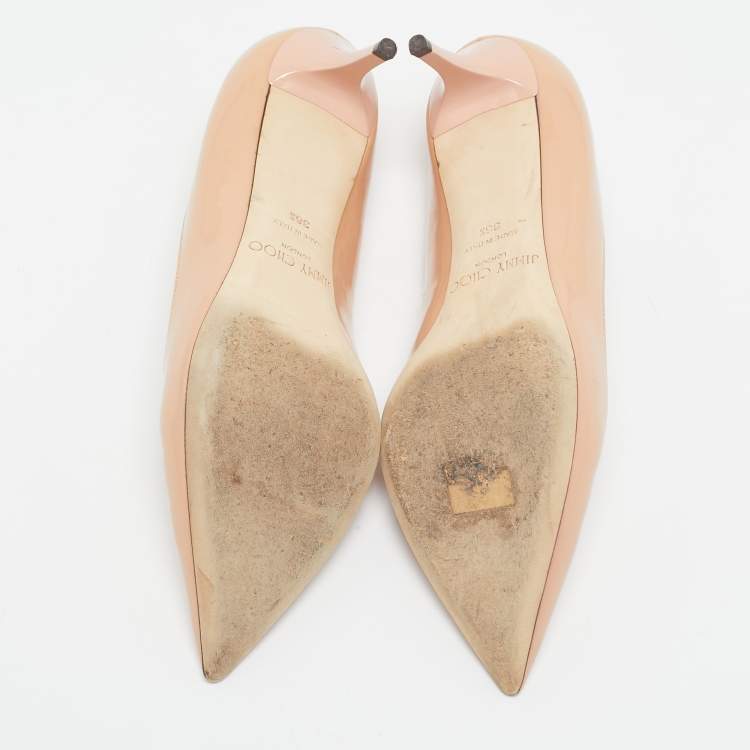 Pre Owned Jimmy Choo Beige Patent Leather Allure Pointed Toe Pumps Size 36.5