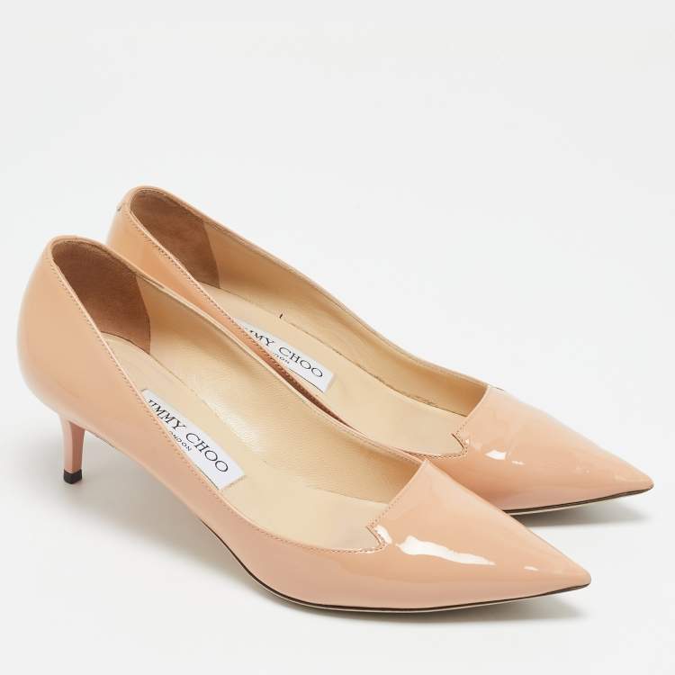 Pre Owned Jimmy Choo Beige Patent Leather Allure Pointed Toe Pumps Size 36.5