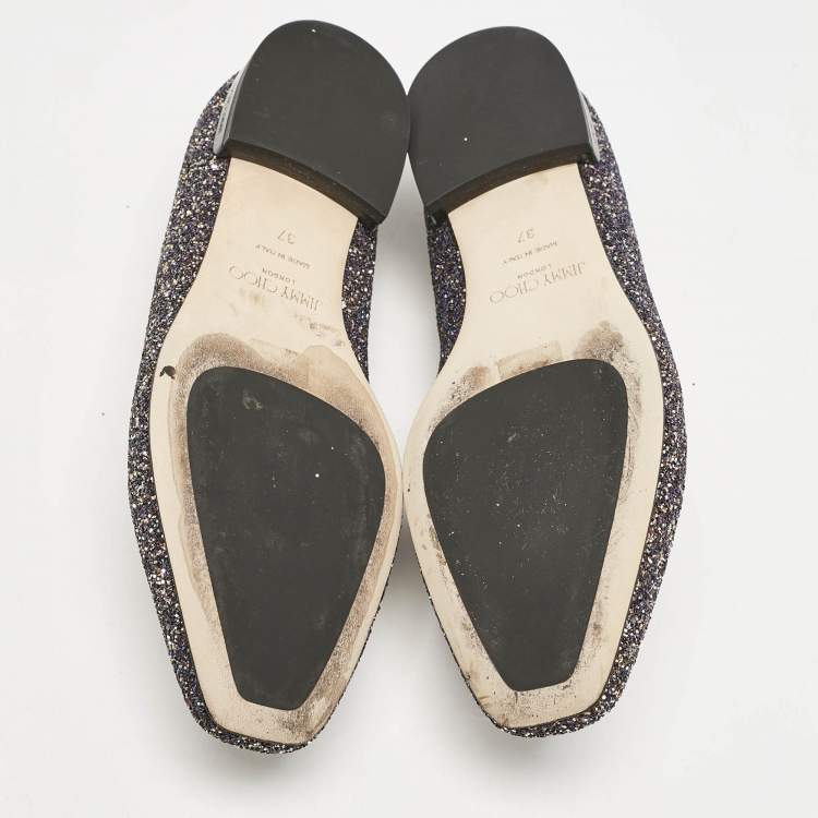 Pre Owned Jimmy Choo Black/Silver Glitter Jaida Smoking Slippers Size 37