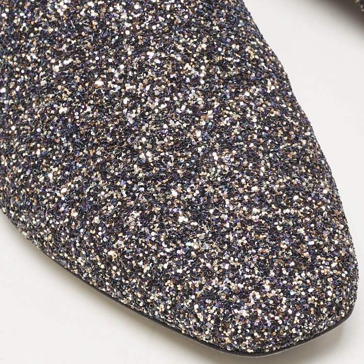 Pre Owned Jimmy Choo Black/Silver Glitter Jaida Smoking Slippers Size 37