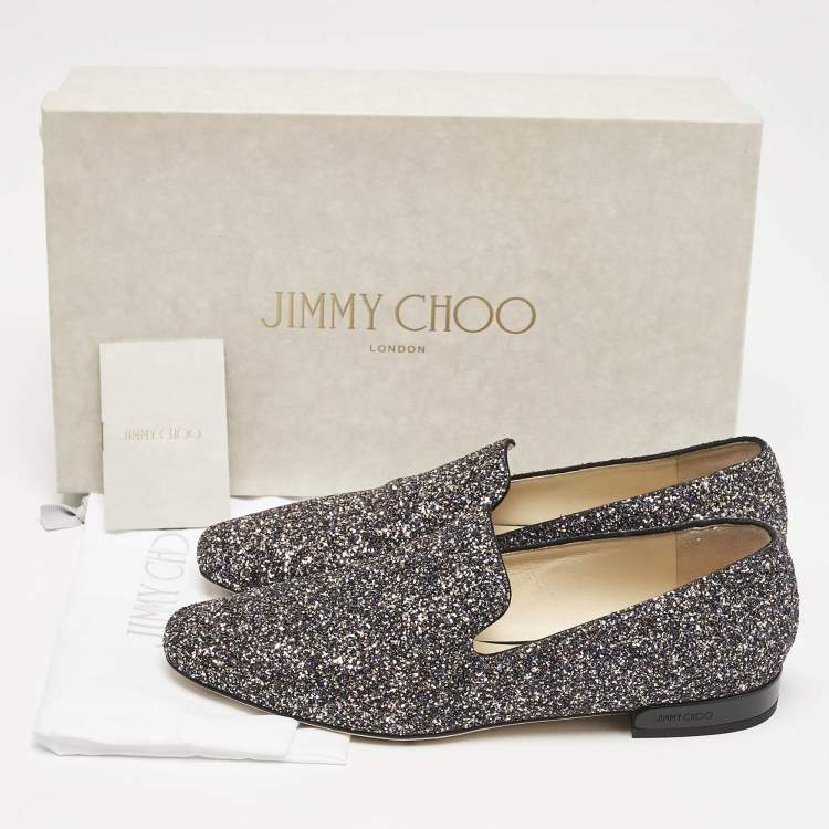 Pre Owned Jimmy Choo Black/Silver Glitter Jaida Smoking Slippers Size 37