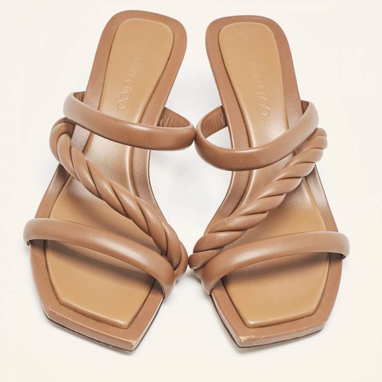 Pre Owned Jimmy Choo Brown Leather Diosa Slide Sandals Size 39