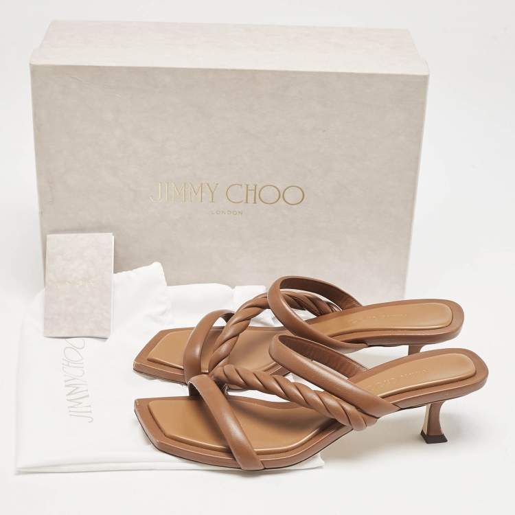 Pre Owned Jimmy Choo Brown Leather Diosa Slide Sandals Size 39