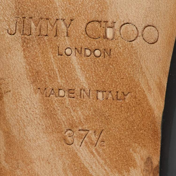 Pre Owned Jimmy Choo Black Patent Leather Peep Toe Pumps Size 37.5