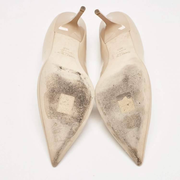 Pre Owned Jimmy Choo Beige Patent Leather Romy Pumps Size 38.5