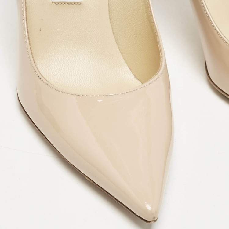 Pre Owned Jimmy Choo Beige Patent Leather Romy Pumps Size 38.5