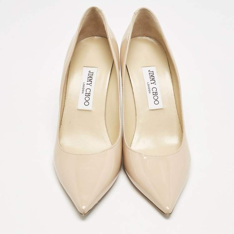 Pre Owned Jimmy Choo Beige Patent Leather Romy Pumps Size 38.5