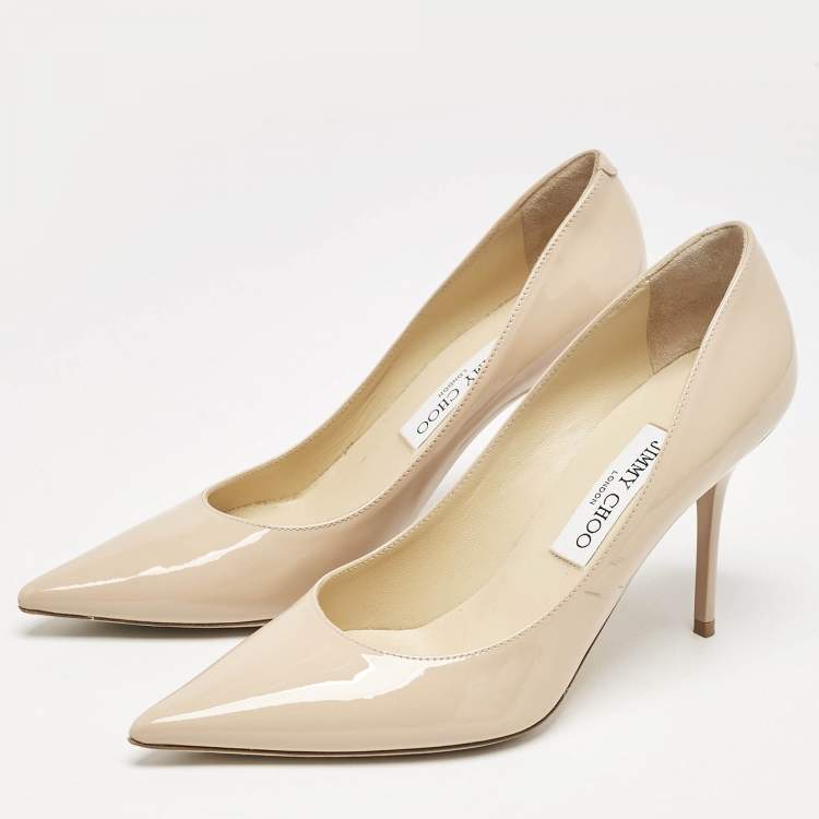 Pre Owned Jimmy Choo Beige Patent Leather Romy Pumps Size 38.5