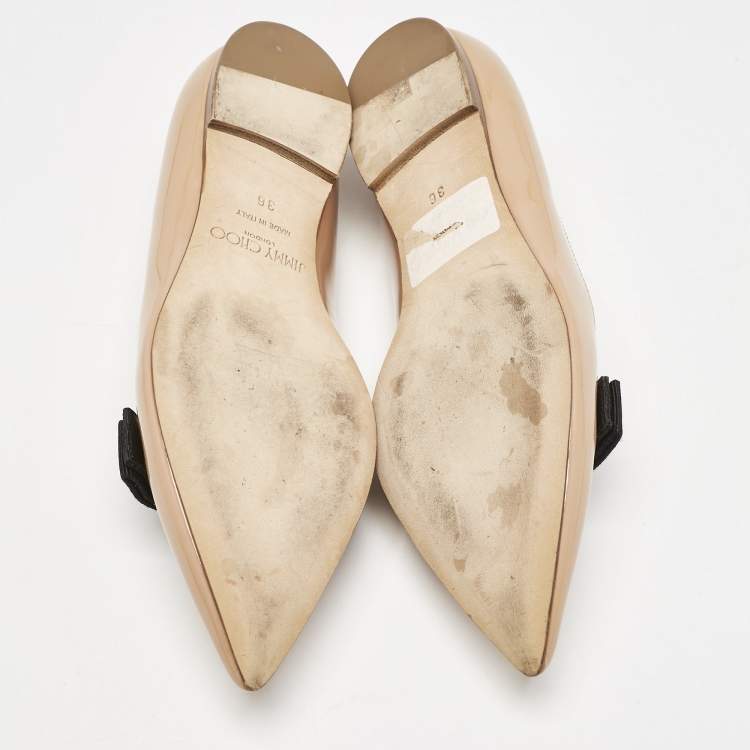 Pre Owned Jimmy Choo Beige Patent Leather Gala Smoking Slippers Size 36