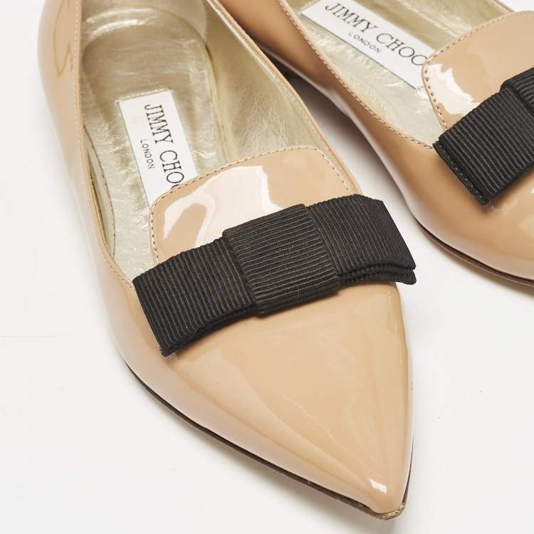Pre Owned Jimmy Choo Beige Patent Leather Gala Smoking Slippers Size 36