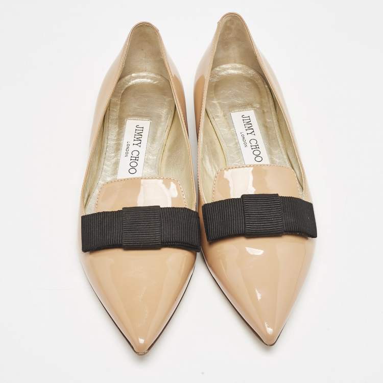 Pre Owned Jimmy Choo Beige Patent Leather Gala Smoking Slippers Size 36