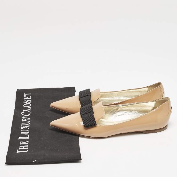 Pre Owned Jimmy Choo Beige Patent Leather Gala Smoking Slippers Size 36