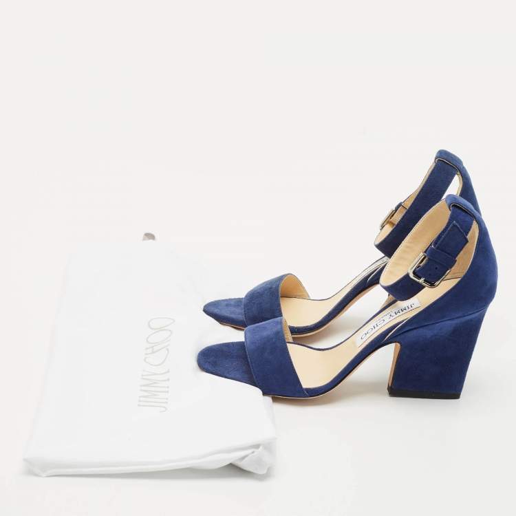 Pre Owned Jimmy Choo Blue Suede Ankle Strap Sandals Size 36