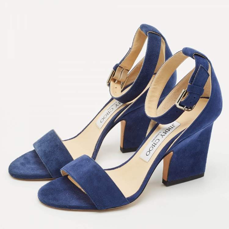 Pre Owned Jimmy Choo Blue Suede Ankle Strap Sandals Size 36