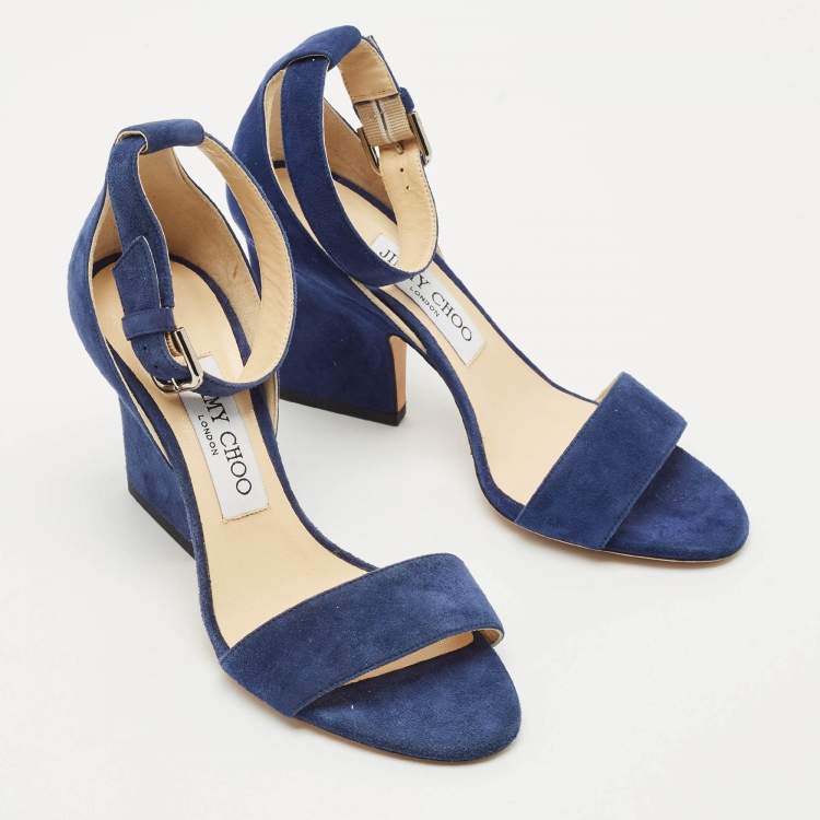 Pre Owned Jimmy Choo Blue Suede Ankle Strap Sandals Size 36