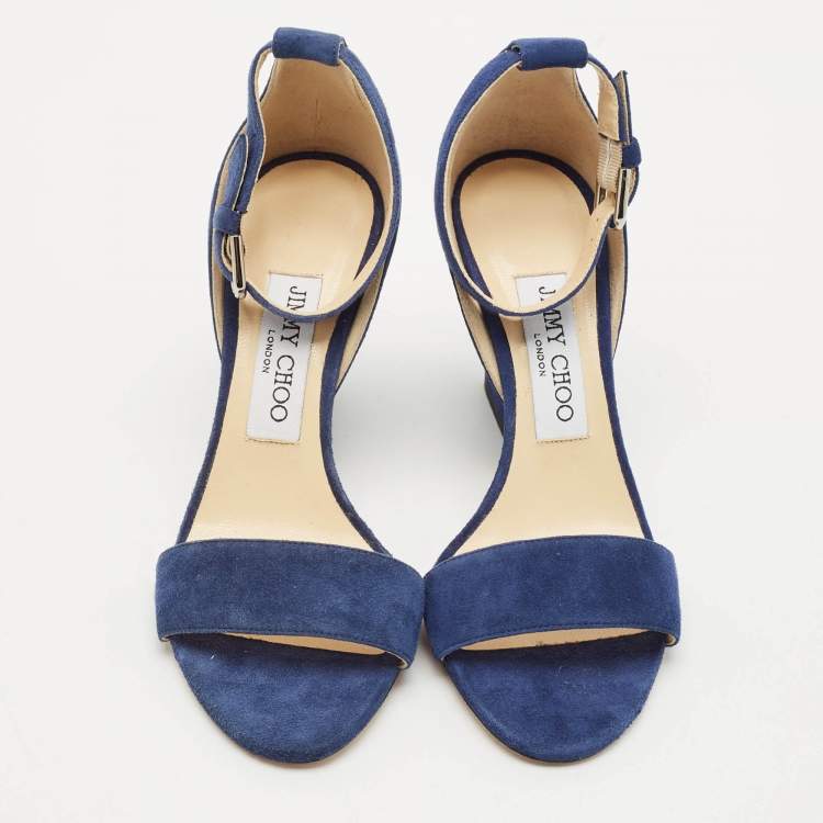 Pre Owned Jimmy Choo Blue Suede Ankle Strap Sandals Size 36