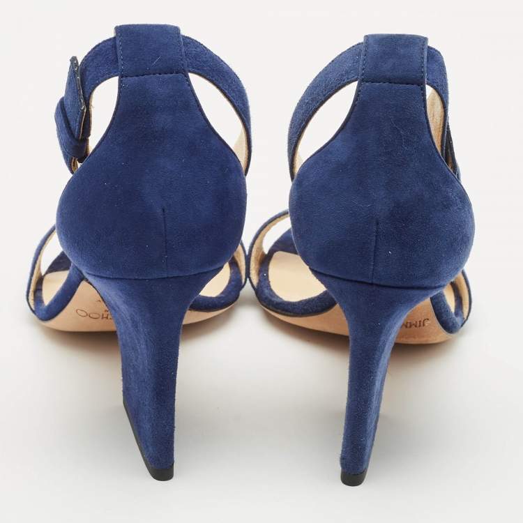 Pre Owned Jimmy Choo Blue Suede Ankle Strap Sandals Size 36