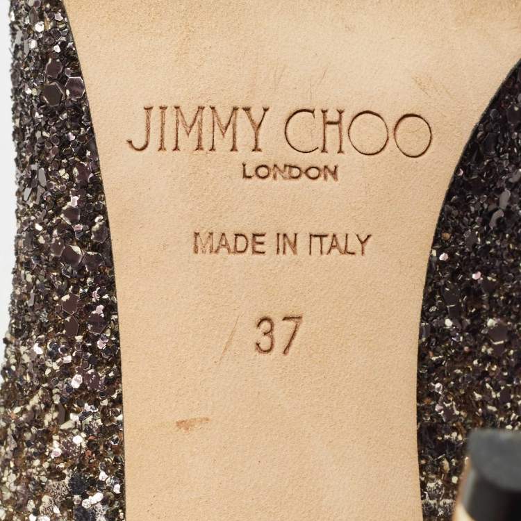 Pre Owned Jimmy Choo Metallic Black/Gold Ombre Coarse Glitter Romy Pointed Toe Pumps Size 37