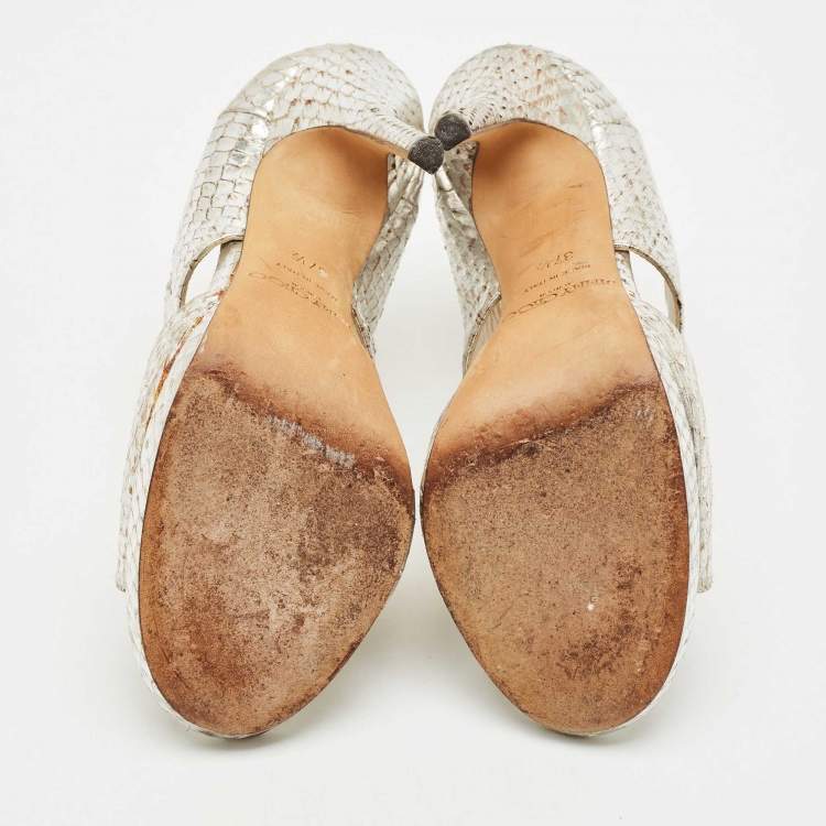 Pre Owned Jimmy Choo Metallic Python Embossed Leather Private Sandals Size 37.5
