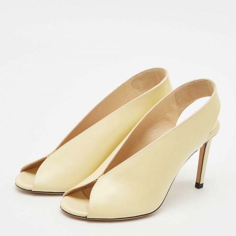 Pre Owned Jimmy Choo Cream Leather Shar Slingback Pumps Size 36.5