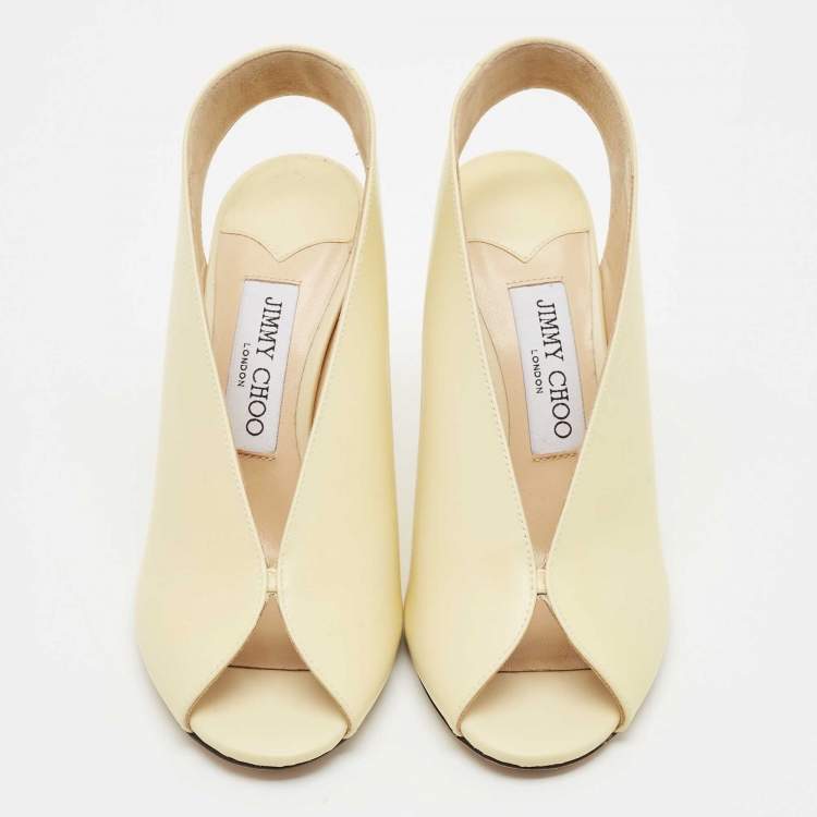 Pre Owned Jimmy Choo Cream Leather Shar Slingback Pumps Size 36.5