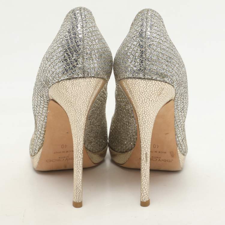 Pre Owned Jimmy Choo Gold Glitter Luna Peep Toe Pumps Size 40