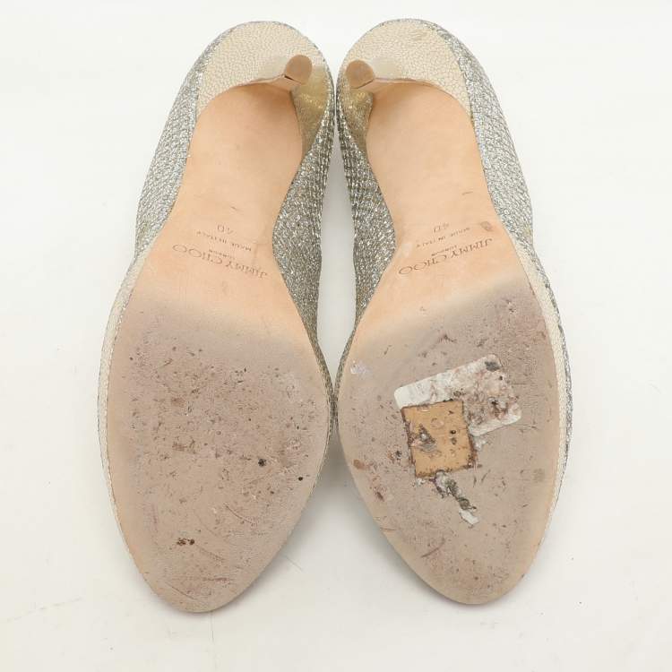 Pre Owned Jimmy Choo Gold Glitter Luna Peep Toe Pumps Size 40