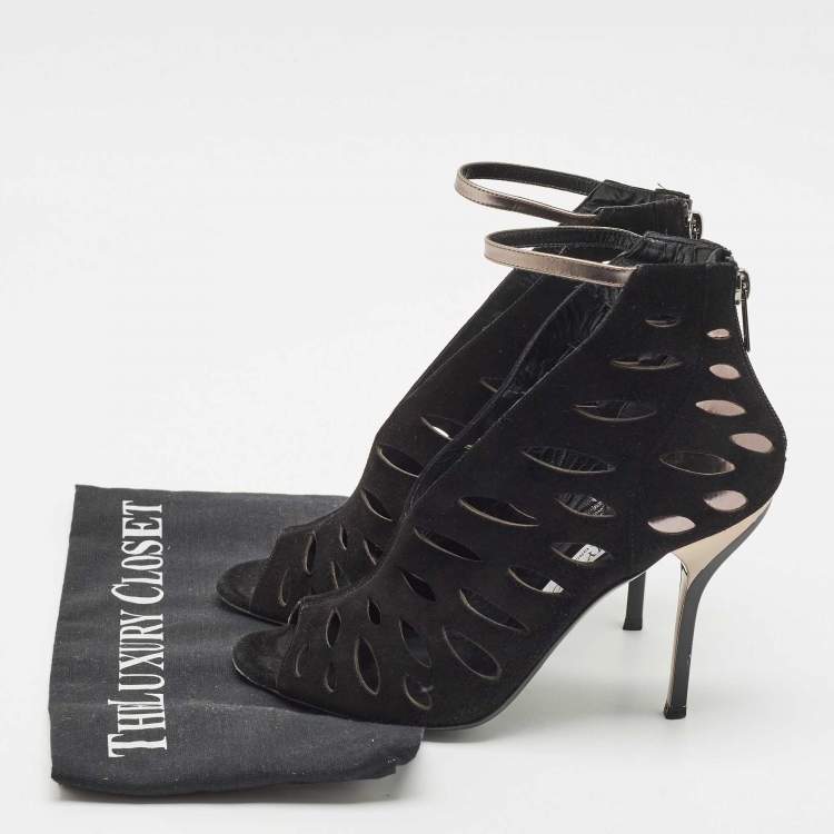 Pre Owned Jimmy Choo Black Leather and Suede Drift Cutout Booties Size 37