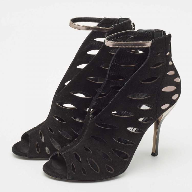 Pre Owned Jimmy Choo Black Leather and Suede Drift Cutout Booties Size 37
