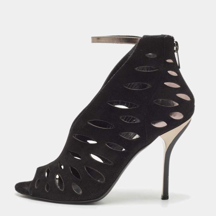 Pre Owned Jimmy Choo Black Leather and Suede Drift Cutout Booties Size 37