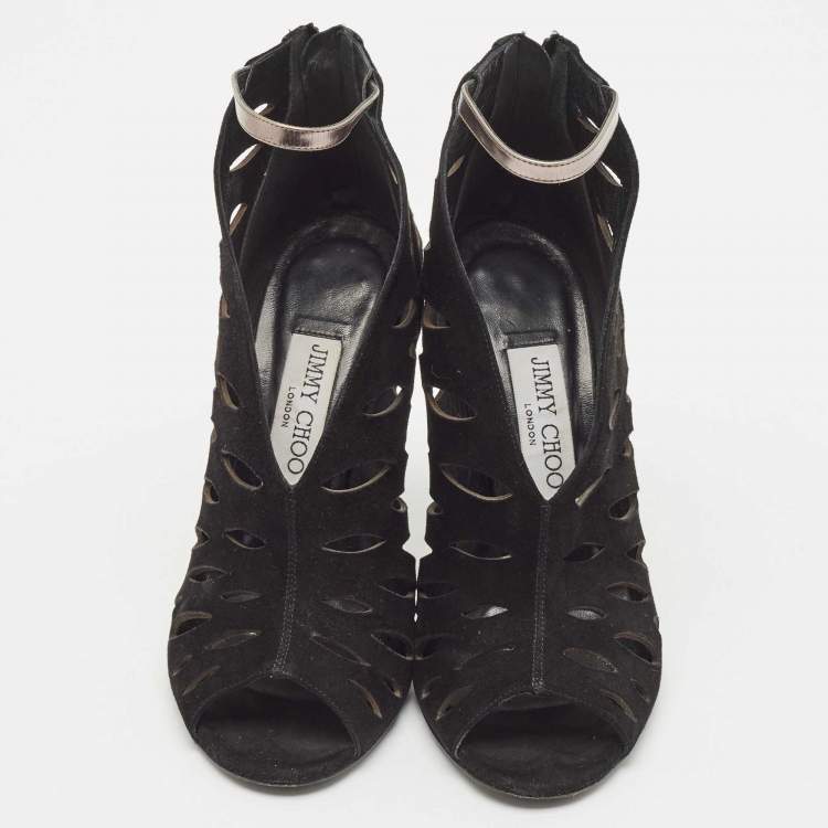 Pre Owned Jimmy Choo Black Leather and Suede Drift Cutout Booties Size 37