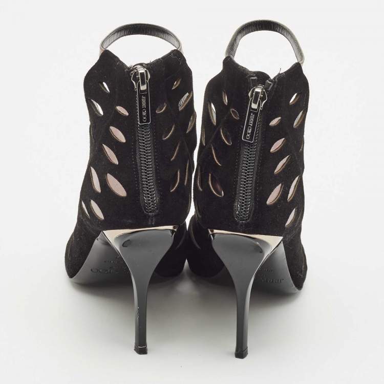 Pre Owned Jimmy Choo Black Leather and Suede Drift Cutout Booties Size 37