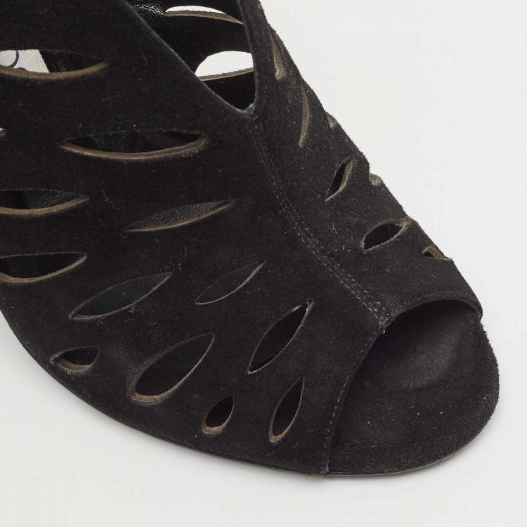 Pre Owned Jimmy Choo Black Leather and Suede Drift Cutout Booties Size 37