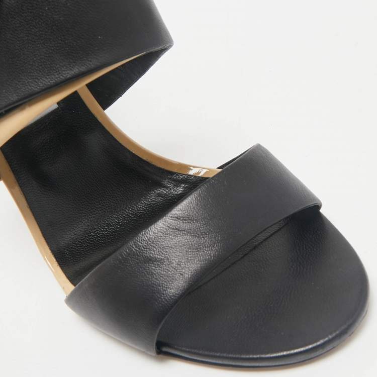 Pre Owned Jimmy Choo Black/Beige Leather Trapeze Strappy Sandals Size 40