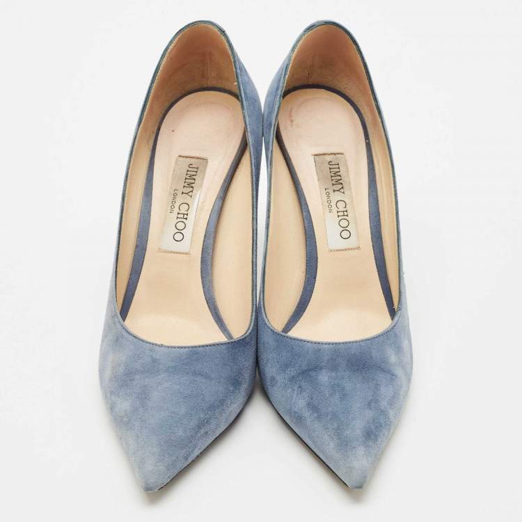 Pre Owned Jimmy Choo Blue Suede Love Pointed Toe Pumps Size 39