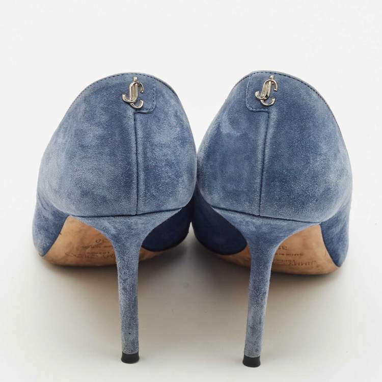 Pre Owned Jimmy Choo Blue Suede Love Pointed Toe Pumps Size 39