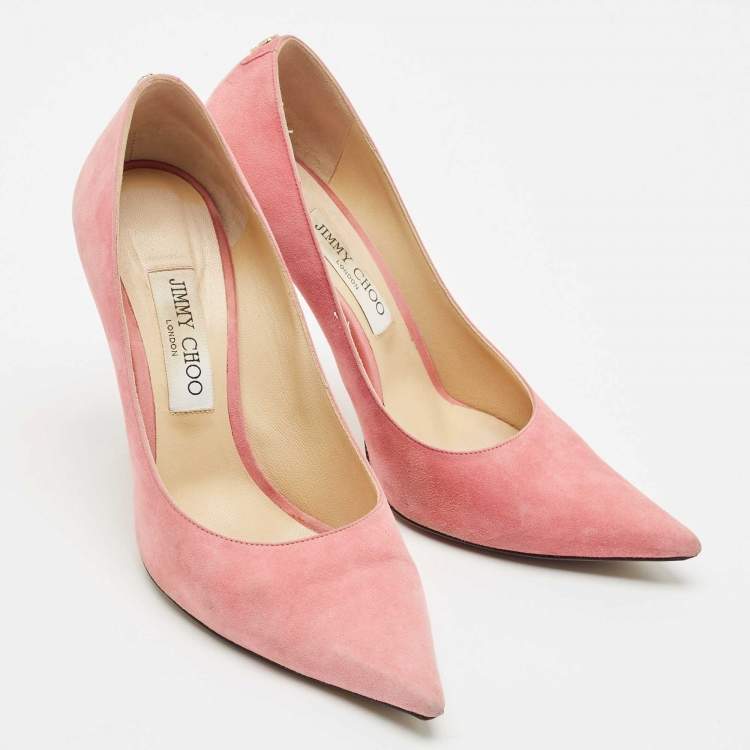 Pre Owned Jimmy Choo Pink Suede Love Pointed Toe Pumps Size 39.5