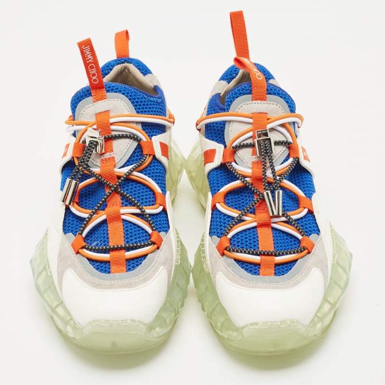Pre Owned Jimmy Choo Multicolor Leather and Mesh Diamond Trail Sneakers Size 37.5