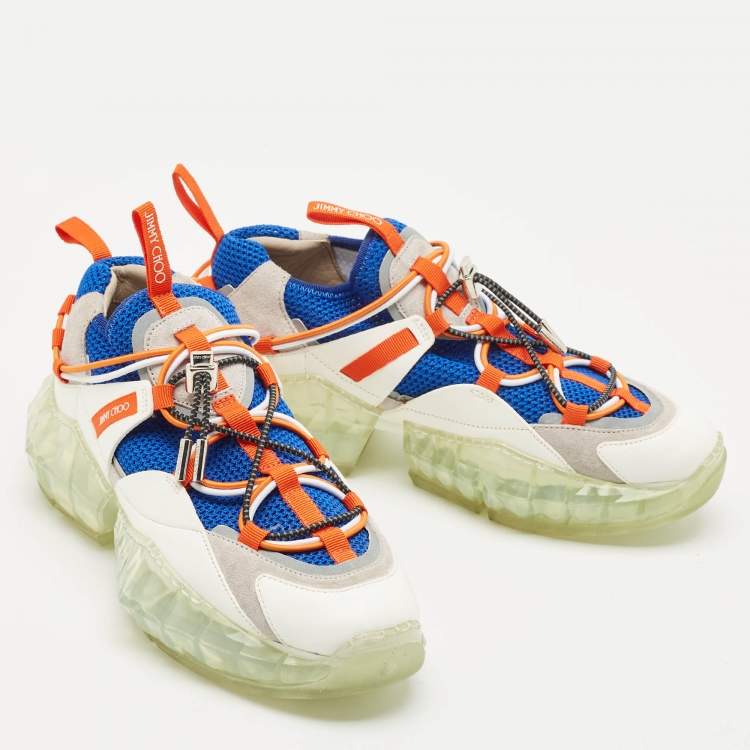 Pre Owned Jimmy Choo Multicolor Leather and Mesh Diamond Trail Sneakers Size 37.5