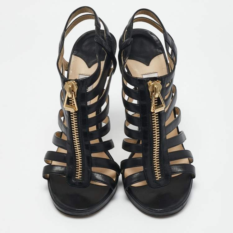 Pre Owned Jimmy Choo Black Leather Glenys Gladiator Sandals Size 38