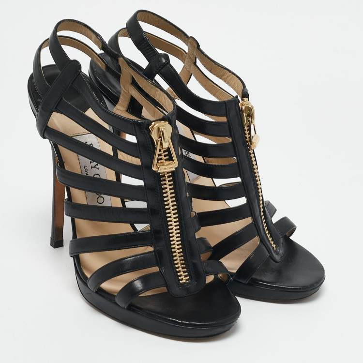 Pre Owned Jimmy Choo Black Leather Glenys Gladiator Sandals Size 38