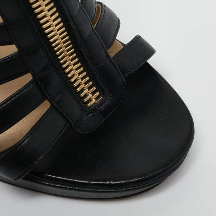 Pre Owned Jimmy Choo Black Leather Glenys Gladiator Sandals Size 38