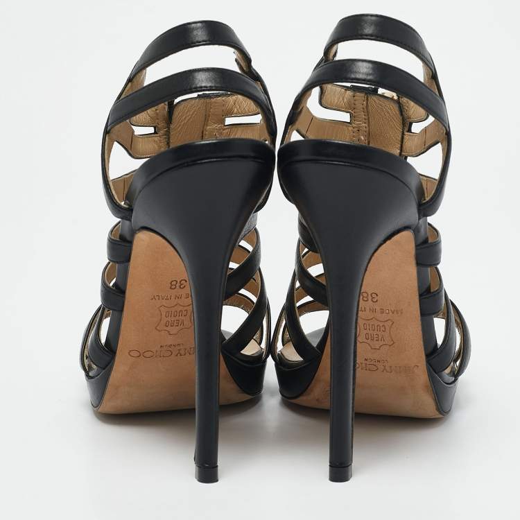 Pre Owned Jimmy Choo Black Leather Glenys Gladiator Sandals Size 38