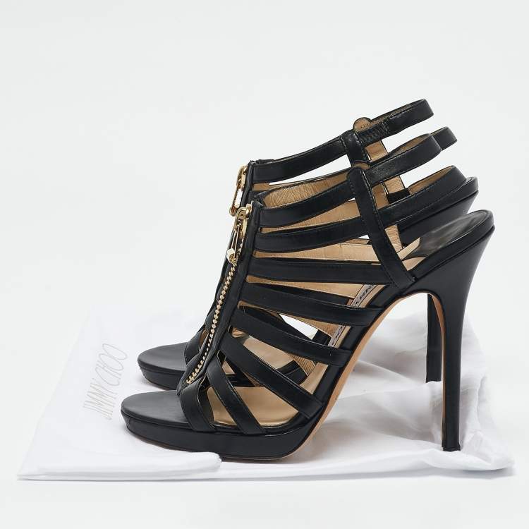 Pre Owned Jimmy Choo Black Leather Glenys Gladiator Sandals Size 38