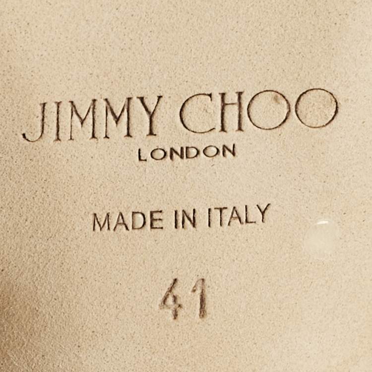 Pre Owned Jimmy Choo Beige Logo Embossed Leather And Patent Sling Back Pumps Size 41