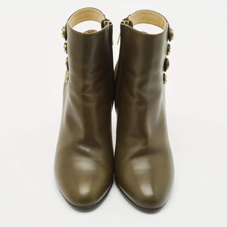 Pre Owned Jimmy Choo Olive Green Leather and Suede Troop Booties Size 36