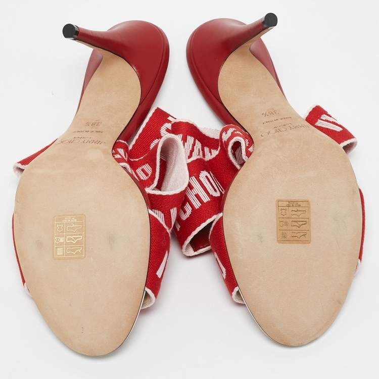 Pre Owned Jimmy Choo Red/Pink Canvas and Leather Bailey Sandals Size 38.5