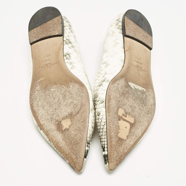Pre Owned Jimmy Choo Grey/White Python Embossed Leather Romy Ballet Flats Size 39.5